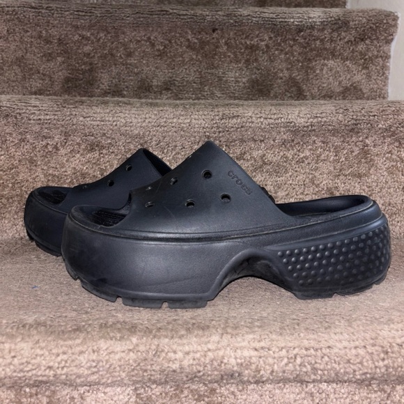 Crocs Stomp Platform Slide Sandals Womens Sz 8 Black Chunky casual iconic Shoes - Picture 2 of 9